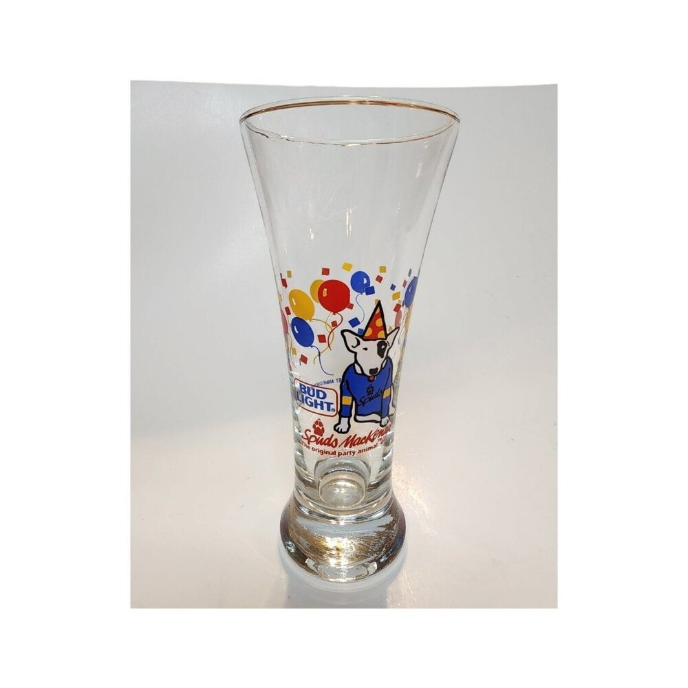 Vintage 1987 Spuds MacKenzie Bud Light Beer Party Animal 7” Tall Glass Pilsner